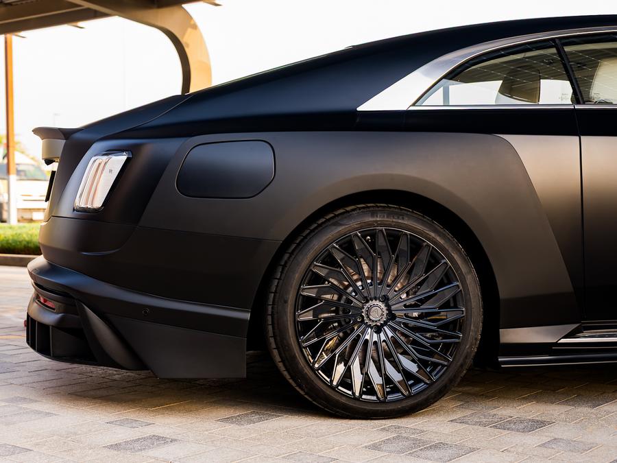 Matte-wrapped one-of-one coachbuilt car, side profile